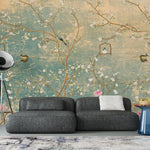 Fototapet personalizat zen oriental cu motive chinezesti in stil chinoiserie vintage in nuante calde vintage chinoiserie