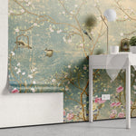 Fototapet personalizat zen oriental cu motive chinezesti in stil chinoiserie vintage in nuante calde vintage chinoiserie