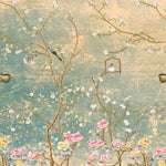 Fototapet personalizat zen oriental cu motive chinezesti in stil chinoiserie vintage in nuante calde vintage chinoiserie