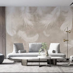 Tapet personalizat zen oriental cu pene albe pe un fundal bej feathers
