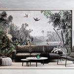 Tapet personalizat zen oriental cu peisaj exotic animale si plante tropicale exotic by the river