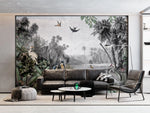 Tapet personalizat zen oriental cu peisaj exotic animale si plante tropicale exotic by the river