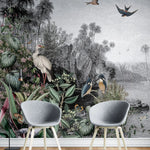 Tapet personalizat zen oriental cu peisaj exotic animale si plante tropicale exotic by the river