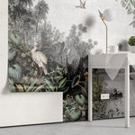 Tapet personalizat zen oriental cu peisaj exotic animale si plante tropicale exotic by the river