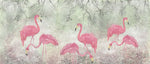 Tapet personalizat zen oriental cu pasari flamingo roz pe un fundal vernil minty flamingo