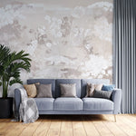 Tapet personalizat zen oriental cu flori albe pe un fundal bej deschis serenity light