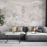 Tapet personalizat zen oriental cu flori albe pe un fundal bej deschis serenity light