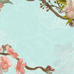 Tapet personalizat zen oriental cu flori de cries inflorite pe un fundal verde menta minty cherry blossom