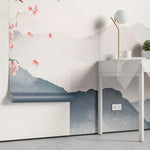 Tapet personalizat zen oriental cu peisaj montan si crengi de cires inflorit mountain cherry tree
