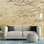 Tapet personalizat zen oriental cu frunze pictate purtate de vant  acrylic leaves
