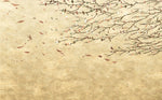 Tapet personalizat zen oriental cu frunze pictate purtate de vant  acrylic leaves