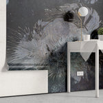 Tapet personalizat zen oriental cu model oriental cu lebede pe fundal inchis black swans