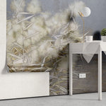 Tapet personalizat zen oriental cu stuf inflorit pe fundal gri albastru grey blue reed