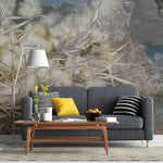 Tapet personalizat zen oriental cu stuf inflorit pe fundal de stanca stone reed