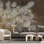 Tapet personalizat zen oriental cu stuf inflorit pe fundal maro brown reed