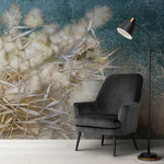 Tapet personalizat zen oriental cu stuf inflorit pe fundal turcoaz turqoise reed