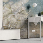 Tapet personalizat zen oriental cu stuf inflorit pe fundal turcoaz turqoise reed