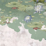 Tapet personalizat zen oriental in stil vintage cu flori de lotys pe fundal verde vintage lotus
