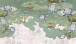 Tapet personalizat zen oriental in stil vintage cu flori de lotys pe fundal verde vintage lotus
