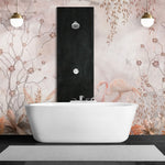 Tapet personalizat zen oriental in stil chinoiserie cu copaci infloriti si flamingo roz flamingo chinoiserie