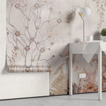 Tapet personalizat zen oriental in stil chinoiserie cu copaci infloriti si flamingo roz flamingo chinoiserie