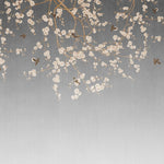 Fototapet personalizat zen oriental in stil chinoiserie cu ramuri inflorite pe un fundal gri degrade degrade chinoiserie