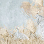 Tapet personalizat zen oriental cu pauni albi pe un fundal deschis visator dreamy peacock