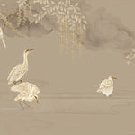 Tapet personalizat zen oriental cu cocori in apa in nuante sepia bathing cranes
