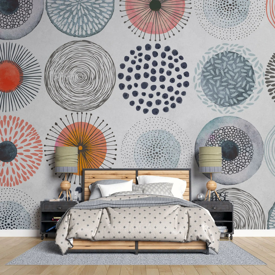 Tapet personalizat bohemian cu modele de cercuri boho abstracte colorate in stil modern circle patterns