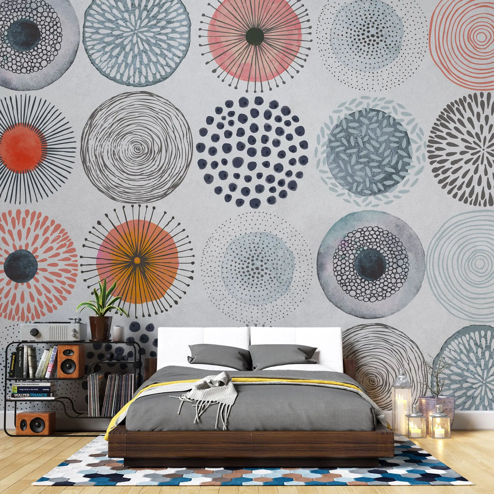 Tapet personalizat bohemian cu modele de cercuri boho abstracte colorate in stil modern circle patterns