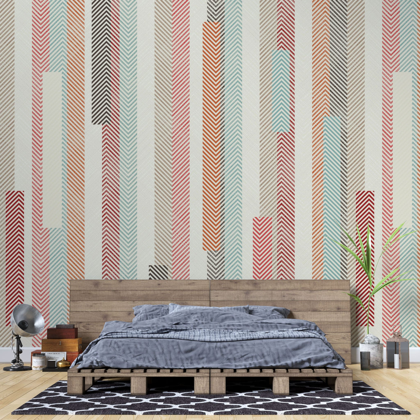 fototapet-personalizat-bohemian-cu-dungi-texturate-colorate-in-stil-retro-retro-stripes