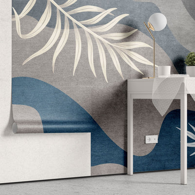 Tapet personalizat - WAVE LEAVES BLUE