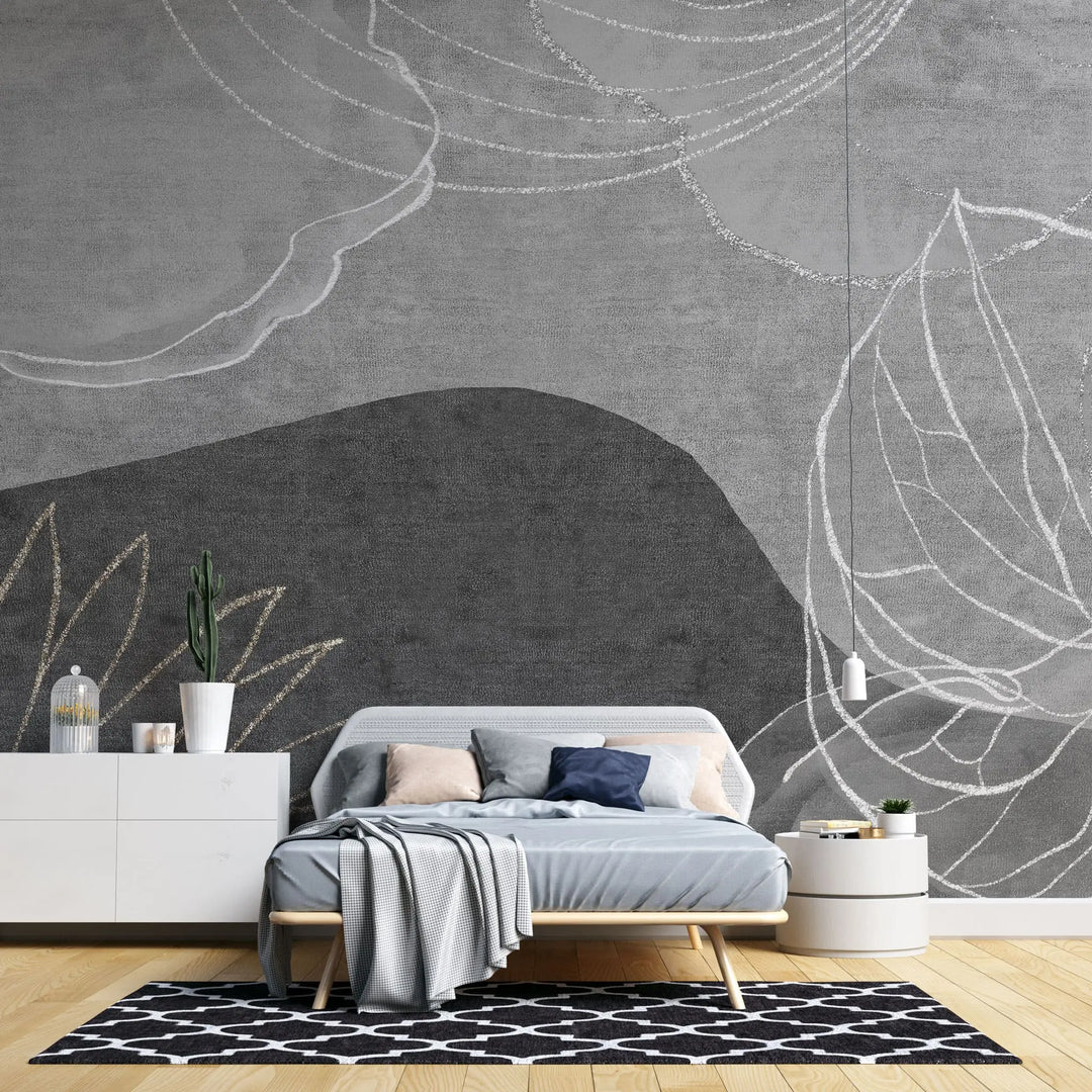 Tapet personalizat bohemian cu elemente desenate cu creta pe fundal gri chalk art