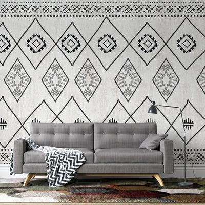 fototapet-personalizat-bohemian-cu-elemente-in-stil-aztec-in-alb-negru-black&white-aztec