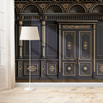Tapet personalizat arhitectural walls cu ancadramente de perete cu usi si coloane in nunate de negru cu accente aurii golden black