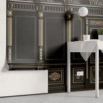 Tapet personalizat arhitectural walls cu ancadramente de perete cu usi si coloane in nunate de negru cu accente aurii golden black