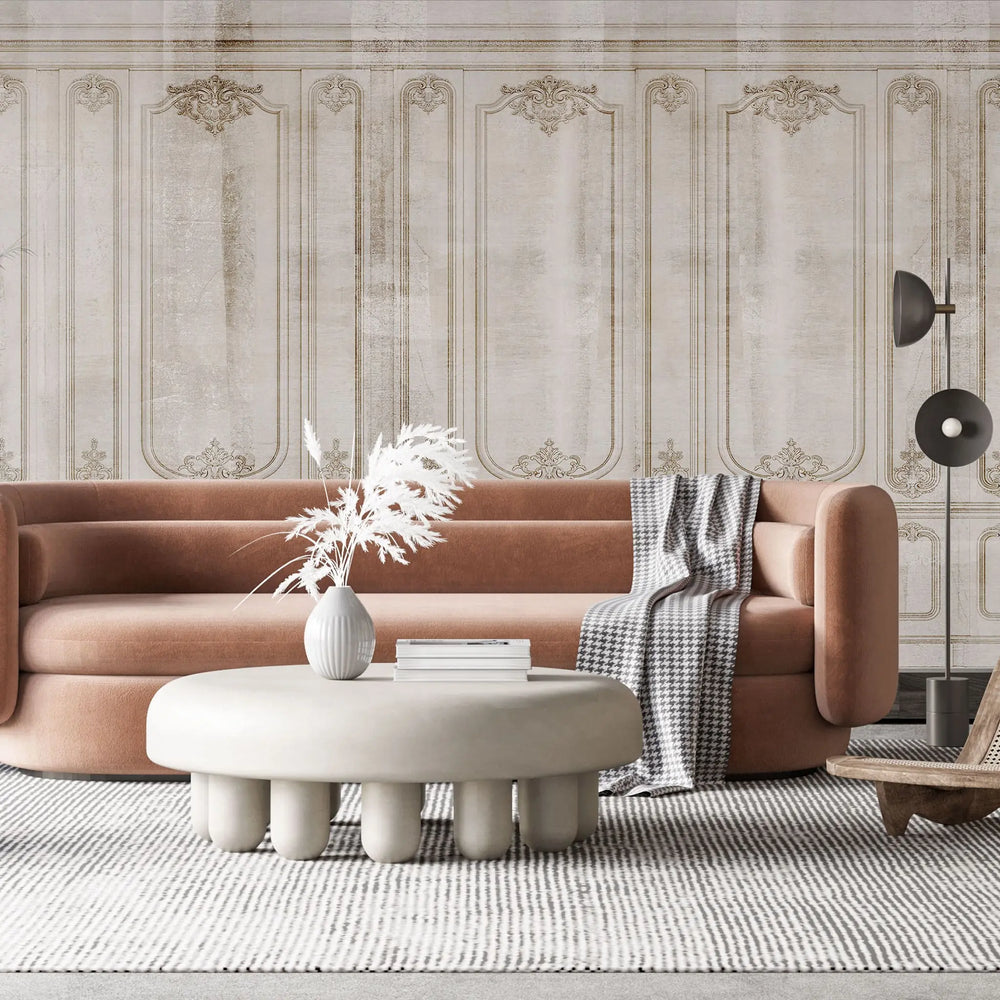 Fototapet personalizat architectutral walls cu ancadramente vintage si frunze de palmier vintage details