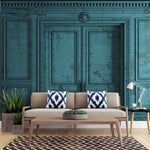 Tapet personalizat retro&vintage cu model de perete vechi in nuante turcoaz intense care creeaza atmosfera de arhitectura retro si vintage torqoise