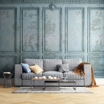 Tapet personalizat arhitectural walls cu ancadramente de perete in nuante de albastru si accente invechite grungy light blue