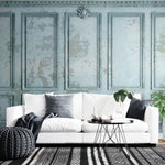 Tapet personalizat arhitectural walls cu ancadramente de perete in nuante de albastru si accente invechite grungy light blue