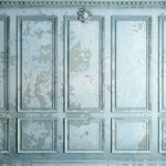 Tapet personalizat arhitectural walls cu ancadramente de perete in nuante de albastru si accente invechite grungy light blue
