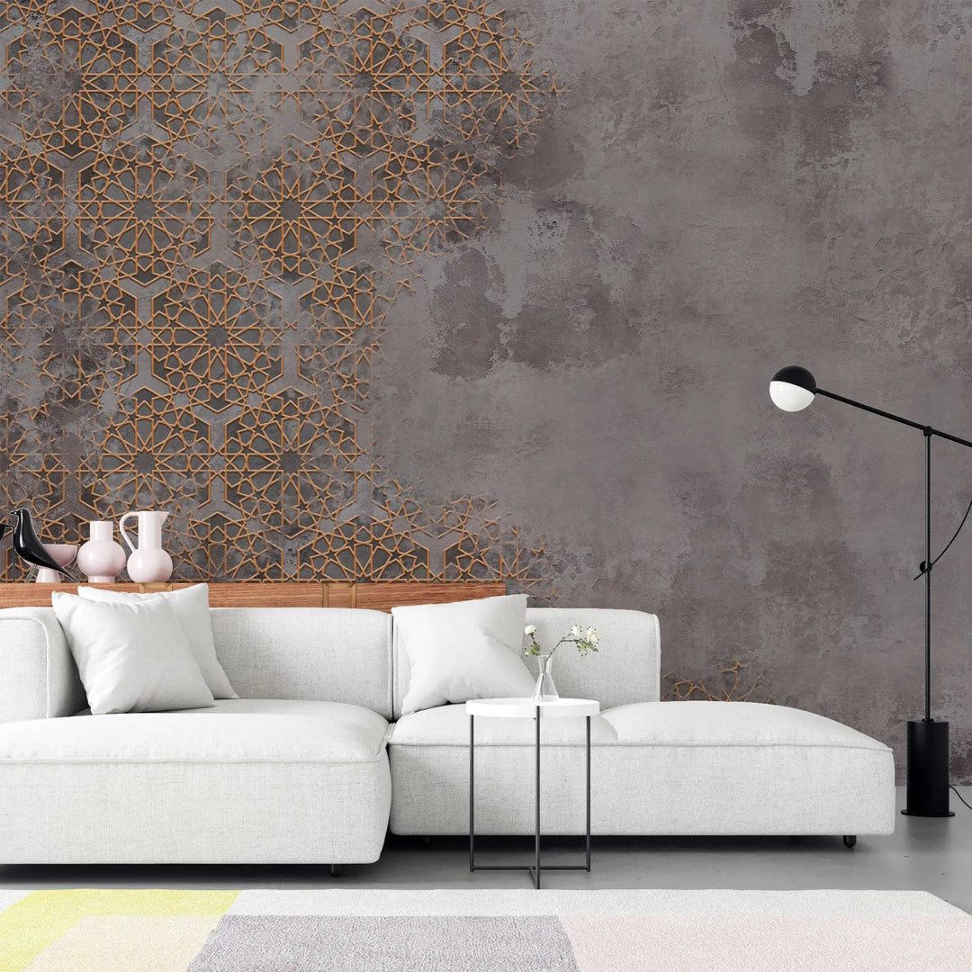 Tapet retro & vintage cu arabescuri aramii in stil vintage pe fundal inchis bronze arabesque