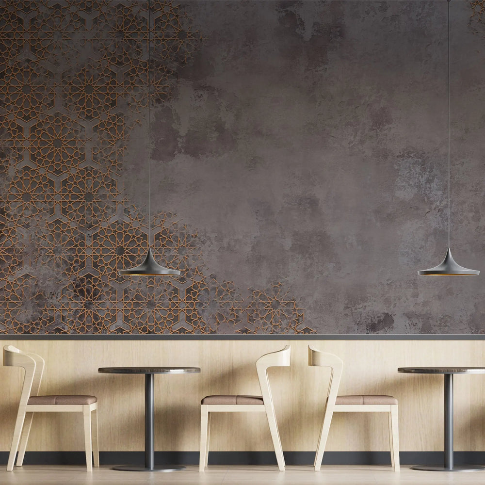 Tapet retro & vintage cu arabescuri aramii in stil vintage pe fundal inchis bronze arabesque