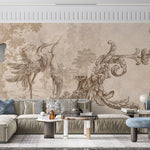 Tapet personalizat victorian cu elemente vintage specifice erei victoriene si egrete imperial egrete