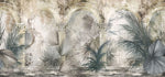 Tapet personalizat victorian cu coloane arhitecturale specifice erei victoriene si palmieri in nuante deschise victorian columns light