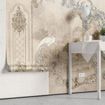 Fototapet personalizat victorian cu elemente vintage specifice erei victoriene si pauni albi white peacock