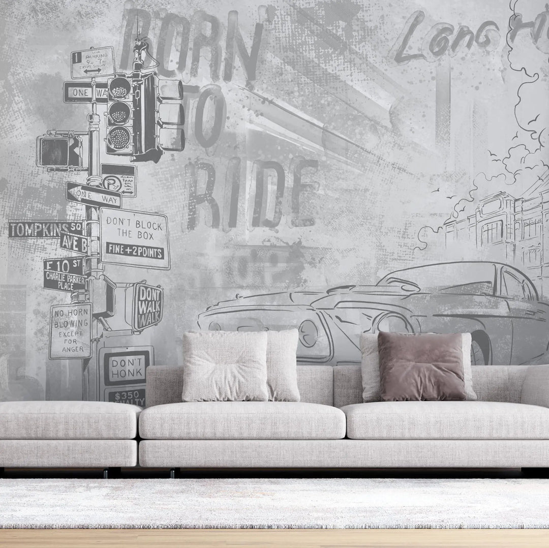 Tapet personalizat indicatoare si masini born to drive