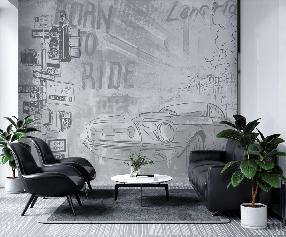 Tapet personalizat indicatoare si masini born to drive