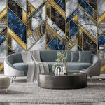 Tapet personalizat marble in stil luxury cu marmura alba albastra si neagra cu insertii aurii luxury marble