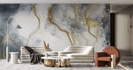Tapet personalizat marble cu model de marmura alba si gri cu insertii aurii white marble